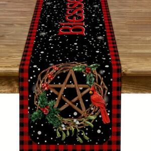 Blessed Yule Table Runner 13"×72" Winter Solstice Holiday Wicca Pagan Cardinal
